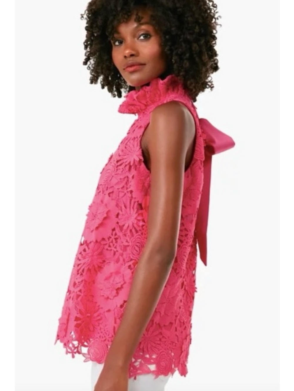 Tuckernuck Hibiscus Pink Guipure Lace Mason Top Small